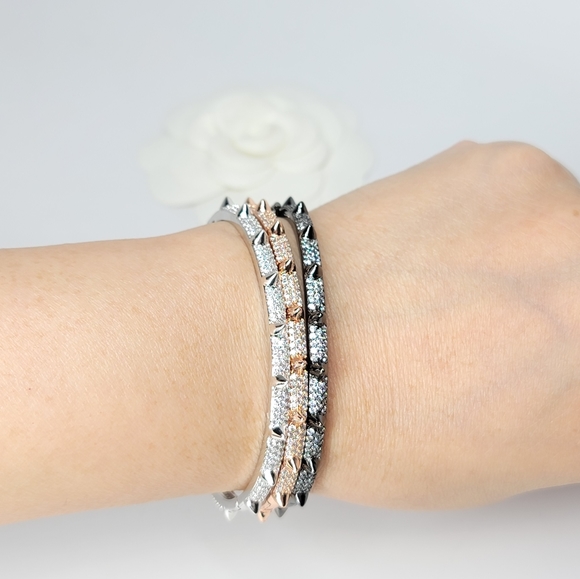 Bling Pave CZ Spike Bracelet Cuff Bangle NEW - Picture 8 of 9